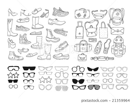 Hand drawn fashion collection. Shoes. Bags. Hand drawn fashion collection. Shoes. Bags. 21359964