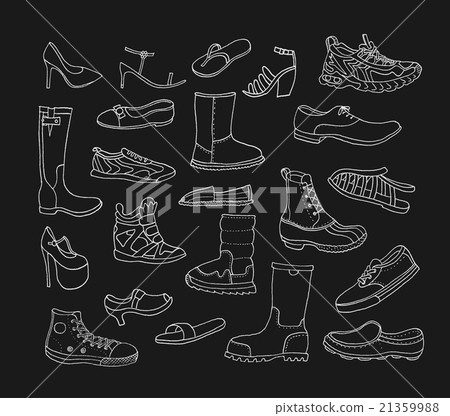 Fashion collection. Different Hand Drawn Shoes.  21359988