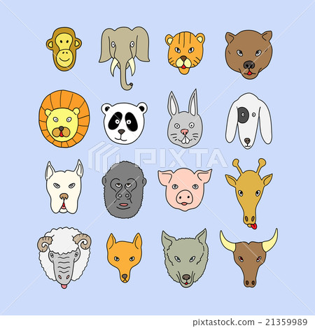 Vector Zoo Animal Faces Set. Isolated Vector Zoo Animal Faces Set. Isolated 21359989