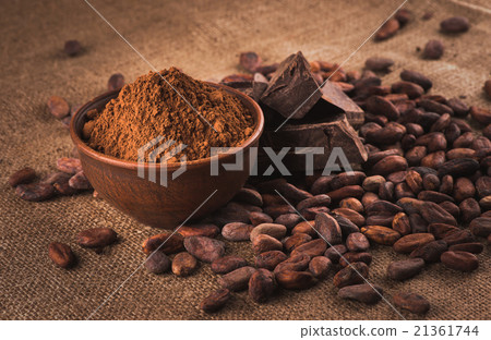 Raw cocoa beans, powder, chocolate Raw cocoa beans, powder, chocolate 21361744