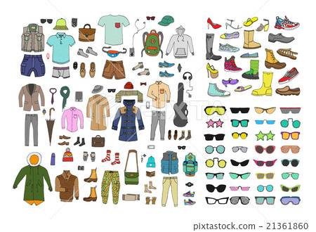 Big hand drawn collection of trendy clothes, shoes 21361860