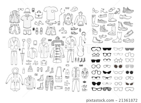 Big hand drawn collection of trendy clothes, shoes 21361872