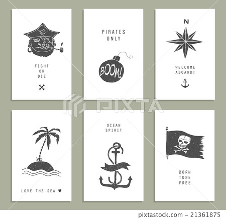 Set of six creative cards. Marine theme & tattoo. 21361875