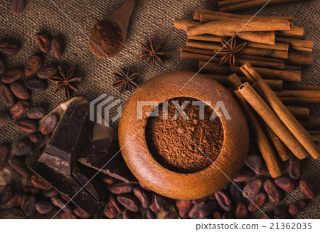 Raw cocoa beans, Delicious black chocolate,  21362035
