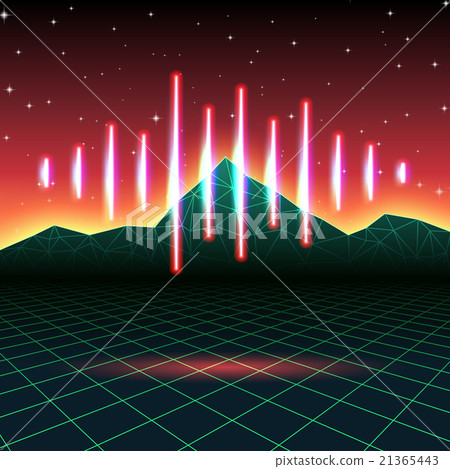 Retro gaming neon background with shiny music wave - Stock Illustration ...