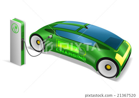 Electric car (EV) and charging stand image Illustration 21367520