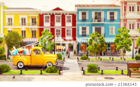 Retro pickup truck with construction equipment Retro pickup truck with construction equipment 21368143