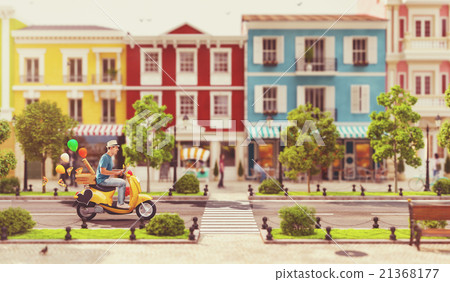 Cheerful man on the cute funny scooter 21368177