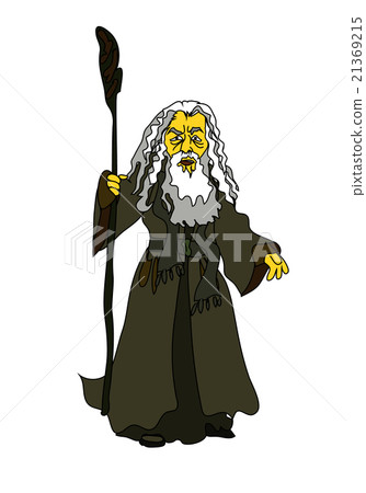 A white-haired old man with a stick in rags. 21369215