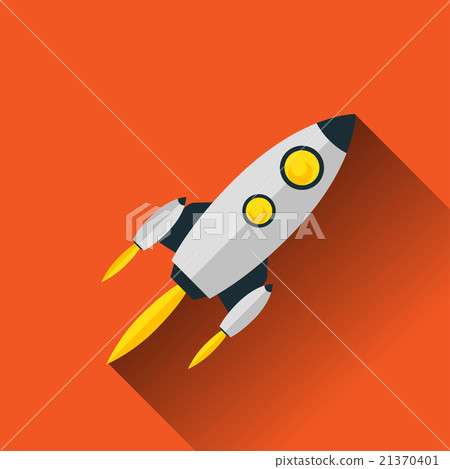 Cartoon flat rocket with flame. 21370401