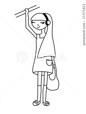 Cartoon girl character is listening to the music Cartoon girl character is listening to the music 21371823