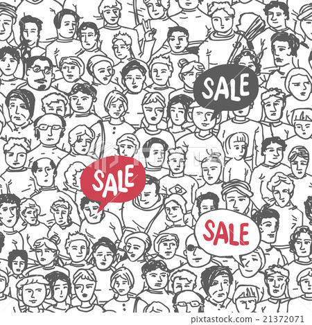 Hand Drawn People Crowd Seamless pattern with Sale Hand Drawn People Crowd Seamless pattern with Sale 21372071