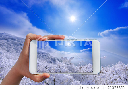 Stock Photo: Hand holding smart phone.