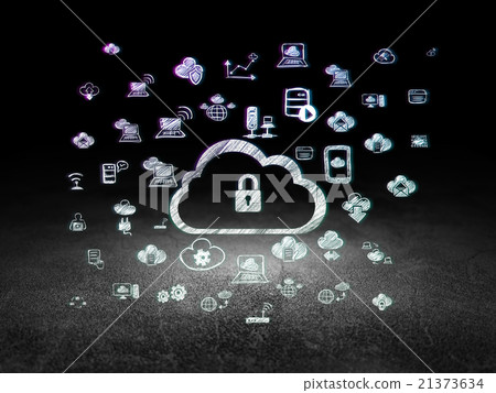 Cloud With Padlock in grunge dark room Cloud With Padlock in grunge dark room 21373634