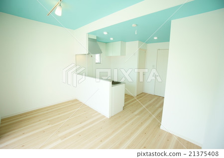 Turquoise blue ceiling face-to-face kitchen room 21375408