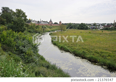 views of the river and monastery in Suzdal, Russia 21376547