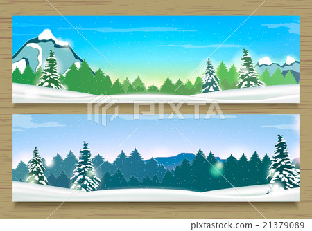 Banners with Winter Landscape and Snow Mountains. 21379089