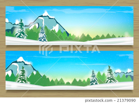 Banners with Winter Landscape and Snow Mountains. 21379090