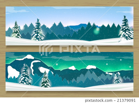 Banners with Winter Landscape and Snow Mountains. 21379091