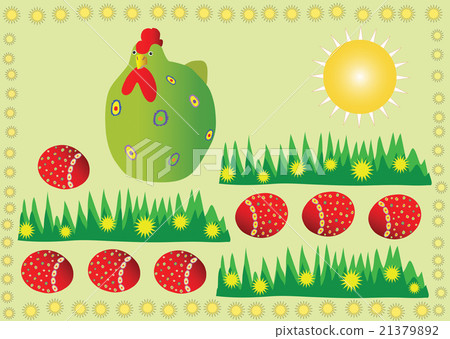 Chicken with Easter eggs Chicken with Easter eggs 21379892