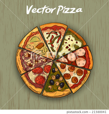 Pizza on a wooden background. Vector Pizza on a wooden background. Vector 21380041