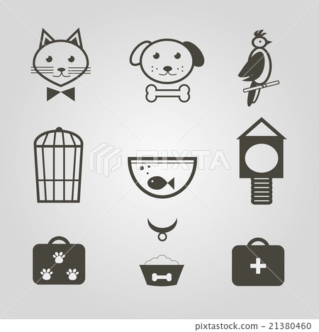 Pets icons. Set of pets shop symbols isolated 21380460