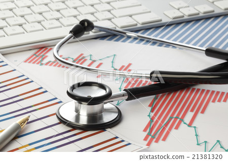 Investment diagnosis / graph, stethoscope, keyboard 21381320