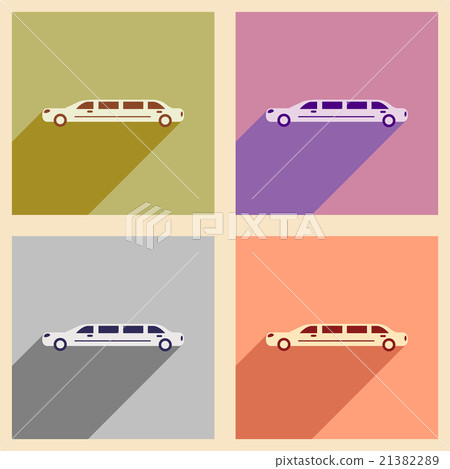 Set of flat web icons with long shadow limousine 21382289