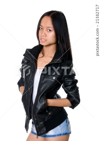 Portrait of Asian girl in a leather jacket Portrait of Asian girl in a leather jacket 21382717