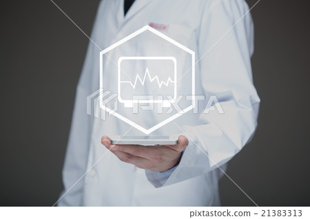 Doctor working on a virtual screen. medical Doctor working on a virtual screen. medical 21383313