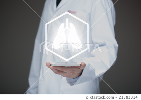 Doctor working on a virtual screen. medical 21383314