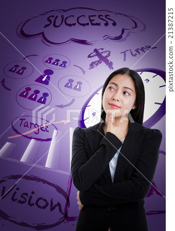 Asian woman has many ideas on business background. Asian woman has many ideas on business background. 21387215
