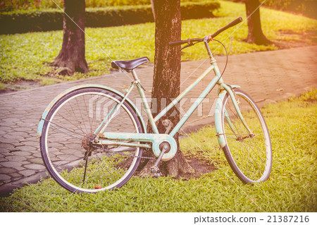 Vintage bicycle waiting near tree. Cross process. Vintage bicycle waiting near tree. Cross process. 21387216