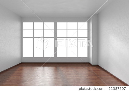 Empty room with dark parquet floor and white walls Empty room with dark parquet floor and white walls 21387307