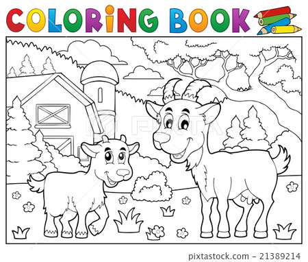 Coloring book happy goats near farm 21389214