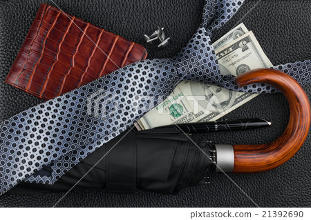 Tie, umbrella, pen, wallet, cufflinks, money Tie, umbrella, pen, wallet, cufflinks, money 21392690