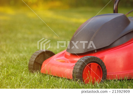 Lawn mower on green grass 21392909
