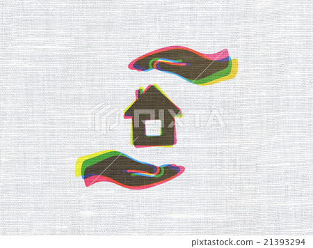 House And Palm on fabric texture background House And Palm on fabric texture background 21393294