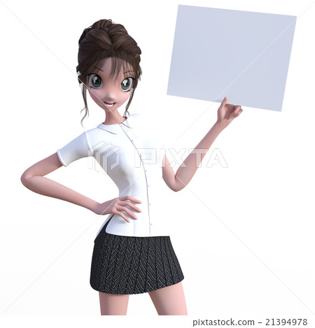Business woman with message board perming3DCG Illustration material 21394978