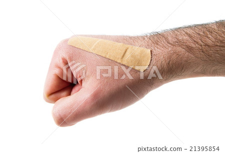 male hand with the band aid male hand with the band aid 21395854