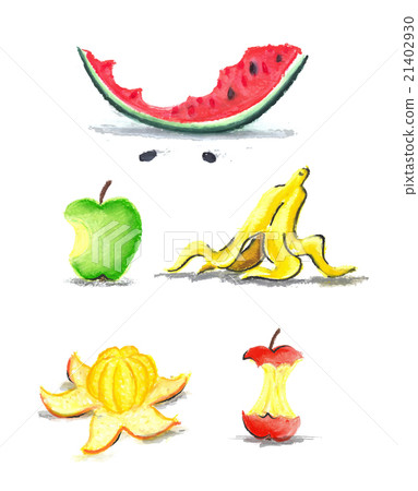 Watermelon, apple, banana, mandarin. Peels. 21402930