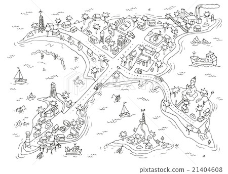 Doodle islands map. Top view of the islands. - Stock Illustration ...