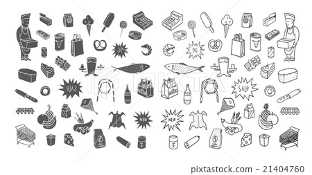 Hand drawn collection of supermarket symbols.  21404760