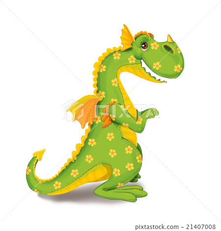 Toy dinosaur in a flower on a white background. 21407008