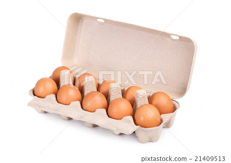Ten brown eggs in a carton package 21409513