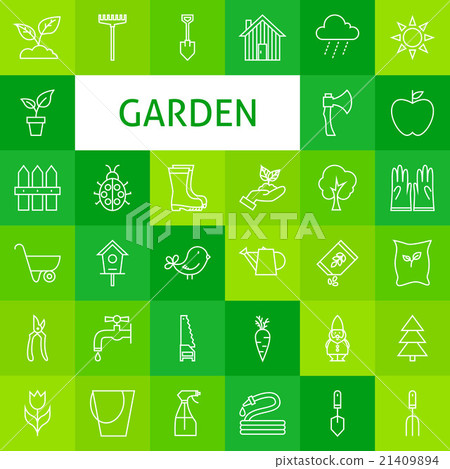 Vector Line Art Garden and Flowers Icons Set - Stock Illustration ...