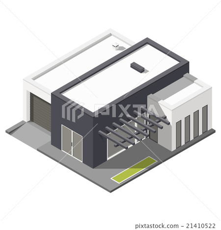 One-storey house with flat roof isometric icon set One-storey house with flat roof isometric icon set 21410522