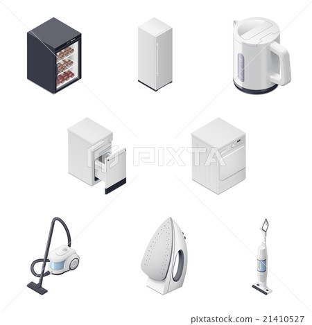 Household appliances detailed isometric icons set Household appliances detailed isometric icons set 21410527