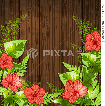 Stock Illustration: Tropical leaves and flowers