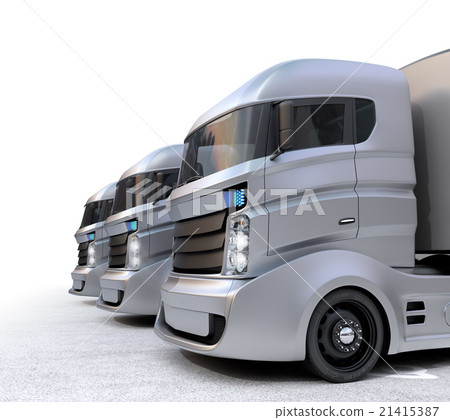 一排混合動力卡車。 一排混合動力卡車。 21415387